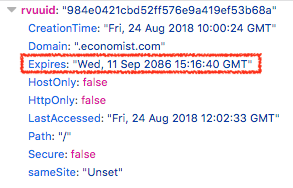 Image shwoing a tracking cookie on economist.com which lasts for 68 years