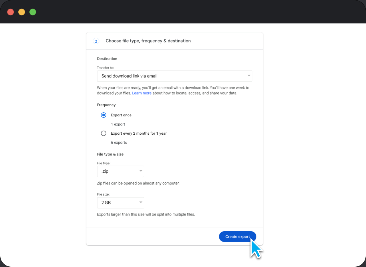 Image showing how to download your Google search data, step 2