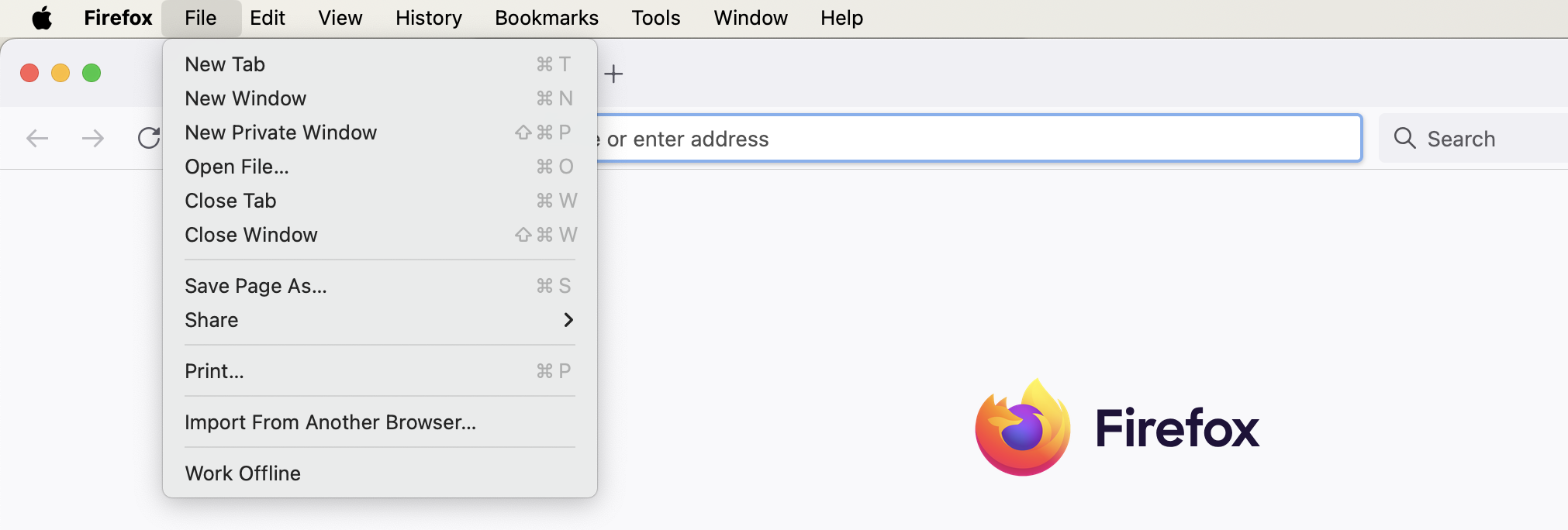 Opening a new window from the menu in Firefox for MacOS Sonoma