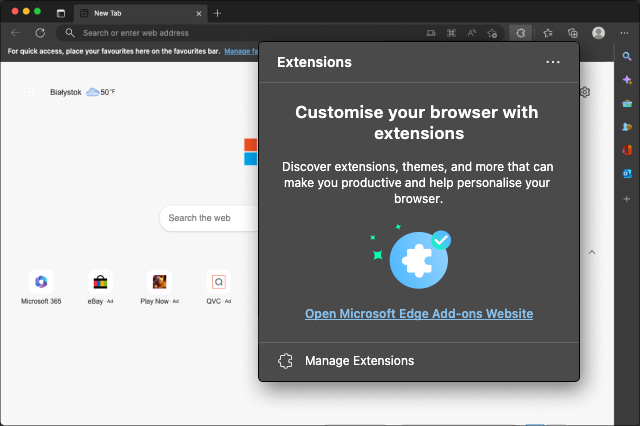Microsoft Edge Add-ons open