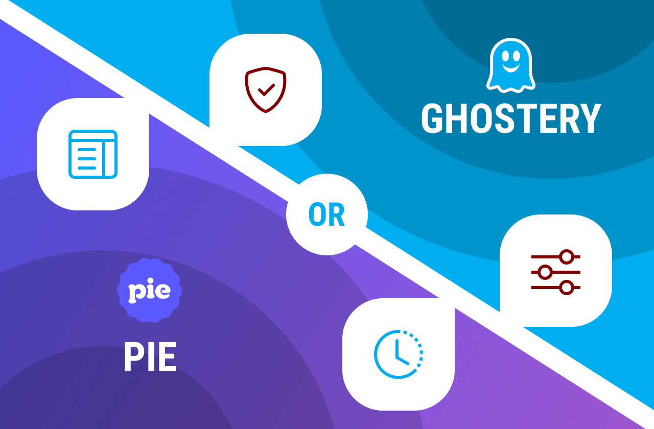 Pie Adblock and Ghostery logos and settings icons