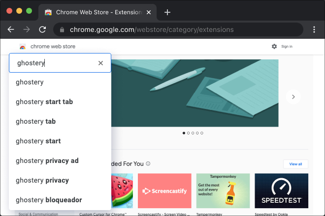 Search for Ghostery in Chrome Webstore
